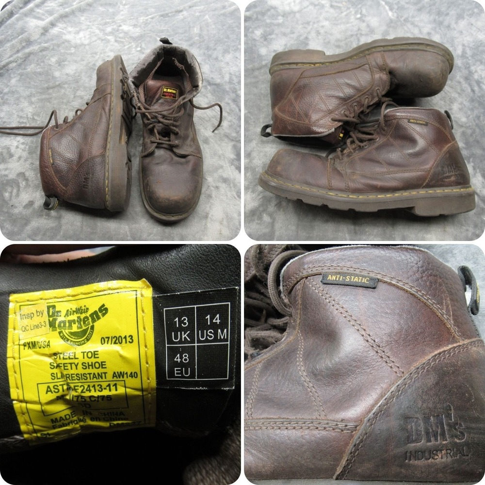 Dr. Martens Industrial Boots Mens 14 Brown Leather Steel Toe Slip Resist Chunky